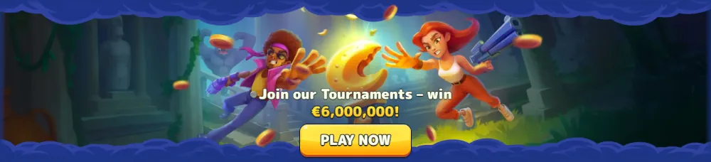 Bannière promotionnelle de tournoi Pistolo avec un prize pool de 6 000 000 €.